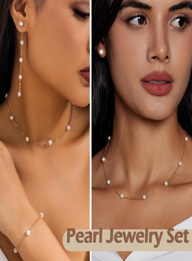 MEDOJO 18 Pcs Jewelry Set for Women Simulated Pearl Earrings Faux Pearl Necklace and Bracelet 1920s Jewelry Set Pearls Accessories Gift - Image 4